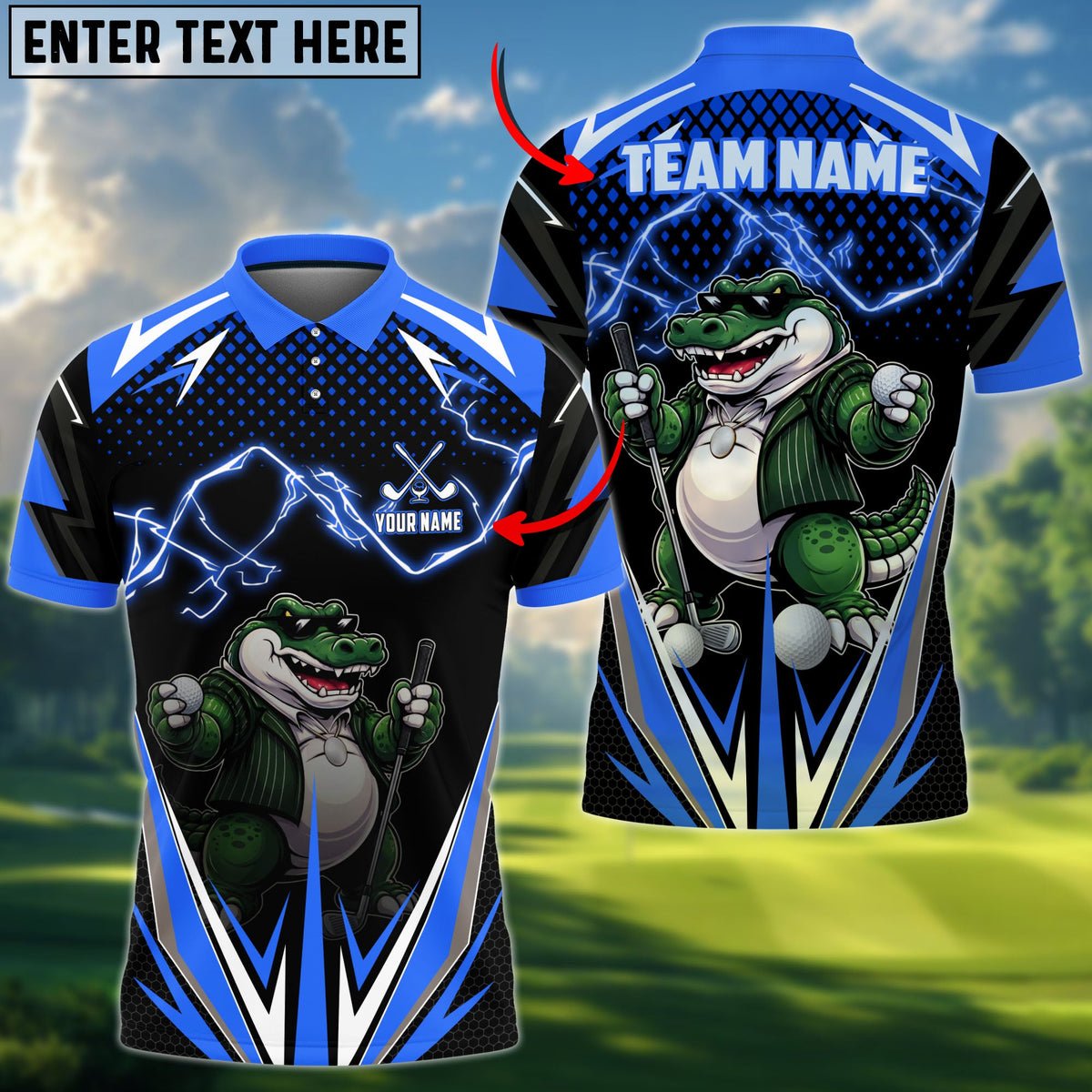 BlueJose Golf Crocodile Lightning Personalized Name, Team Name 3D Shirt (4 Colors)