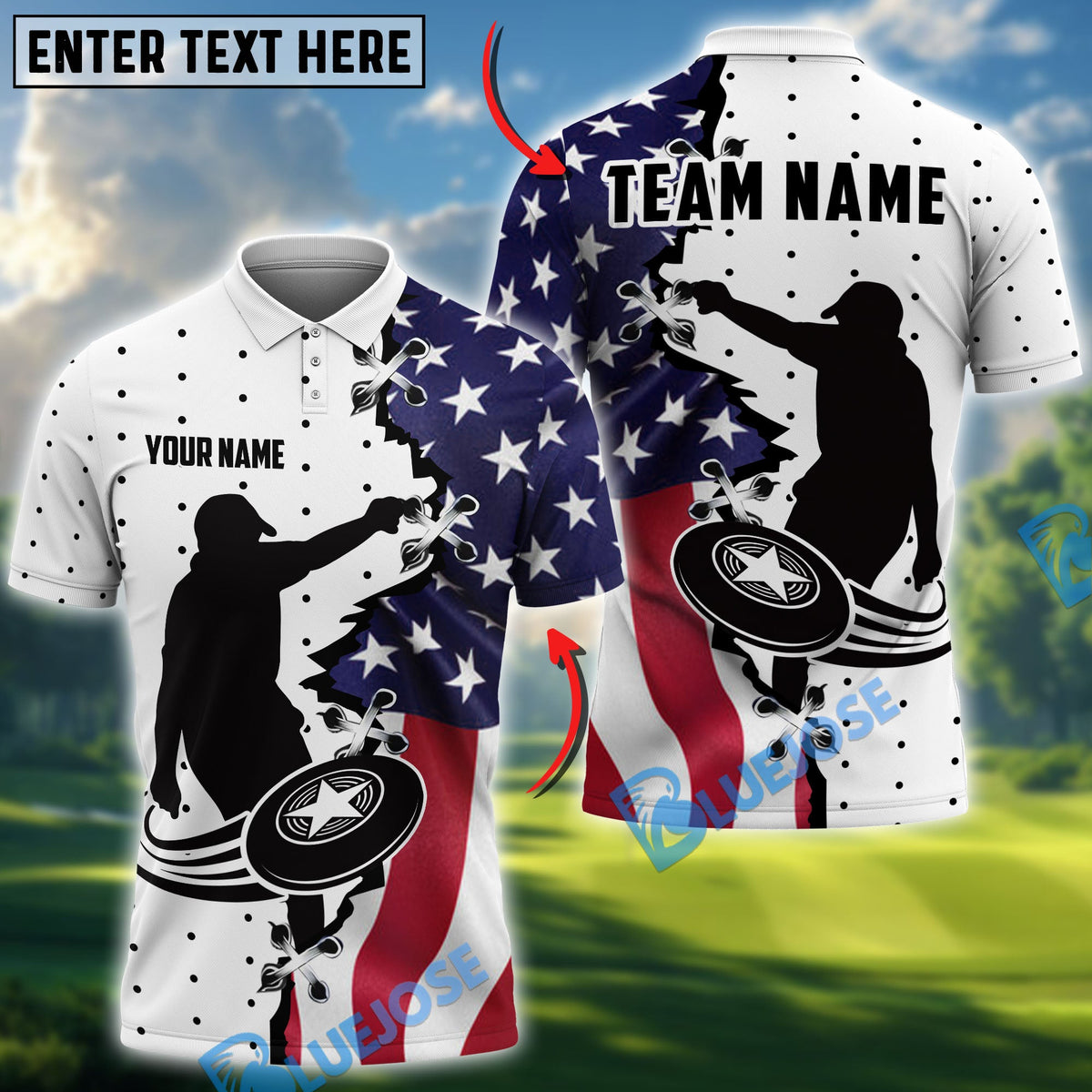 Bluejose Disc Golf American Flag Player Custom Name & Team Name Shirts