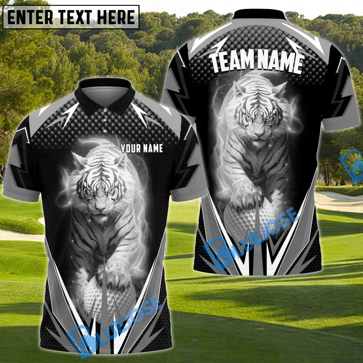BlueJose Golf Thunder White Tiger Personalized Name, Team Name 3D Shirt (6 Colors)
