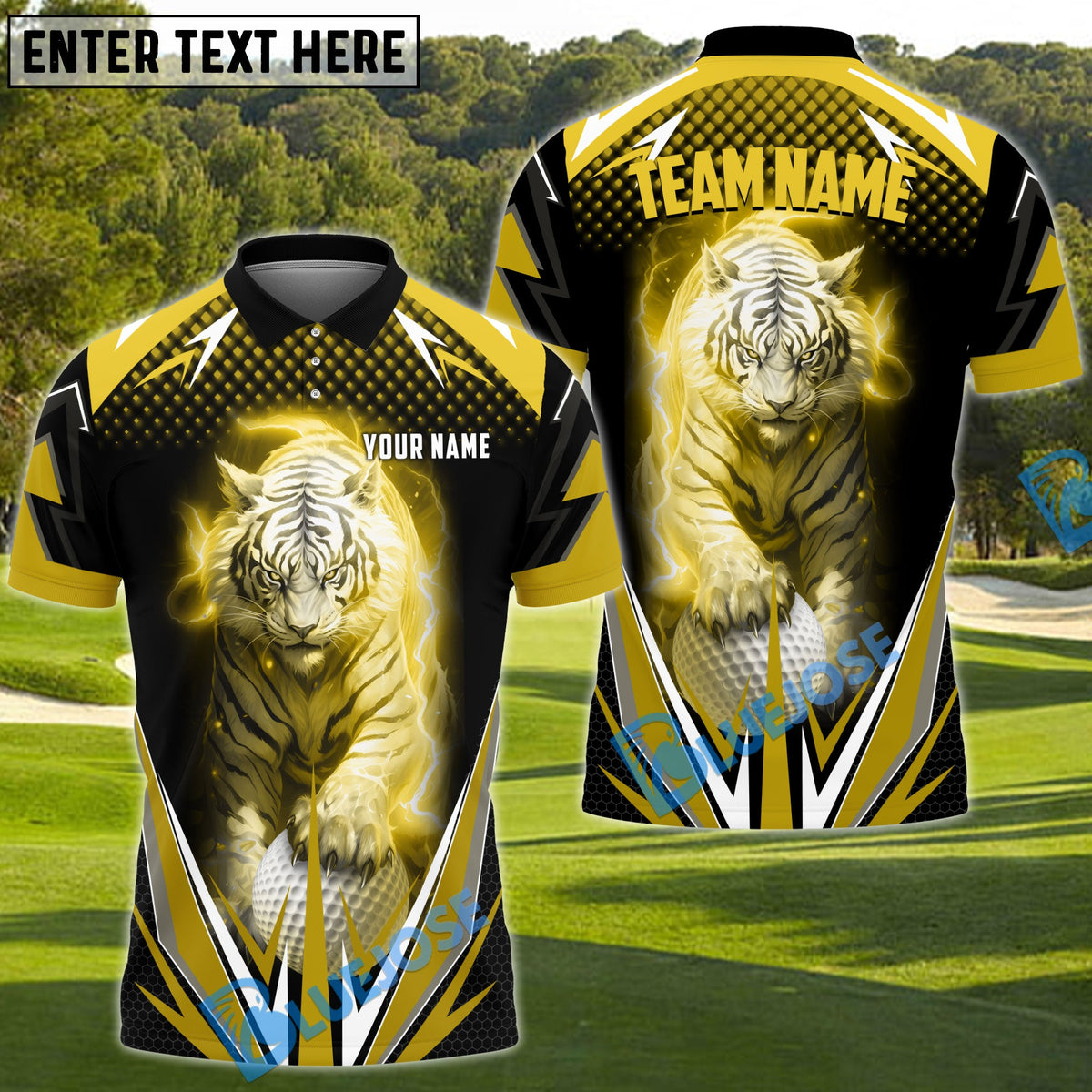 BlueJose Golf Thunder White Tiger Personalized Name, Team Name 3D Shirt (6 Colors)