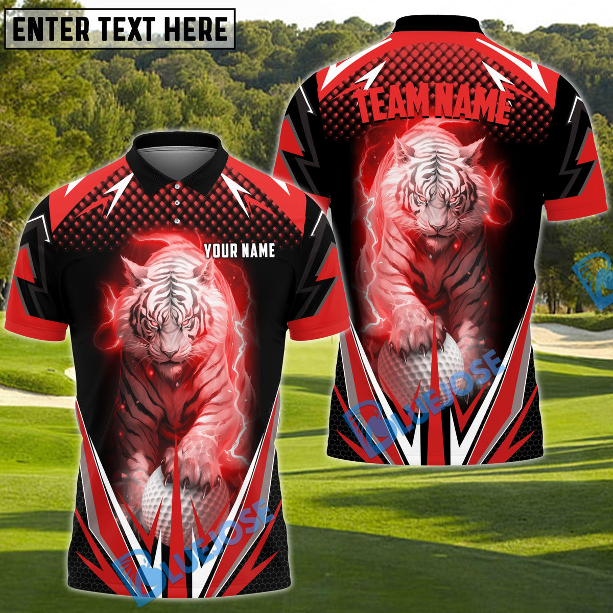 BlueJose Golf Thunder White Tiger Personalized Name, Team Name 3D Shirt (6 Colors)