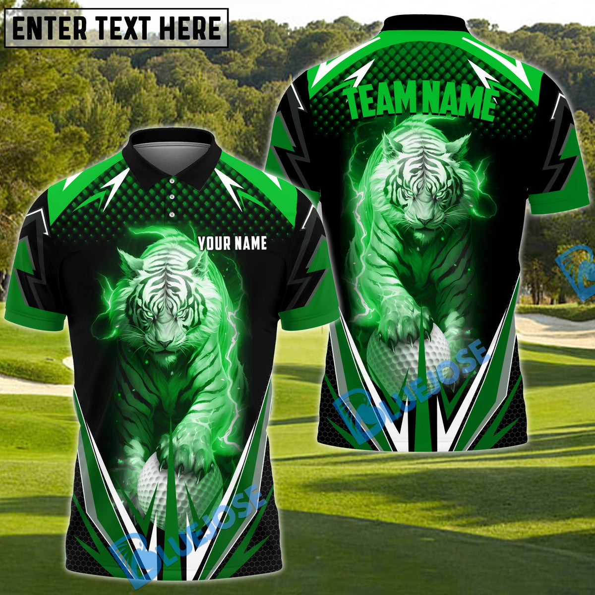 BlueJose Golf Thunder White Tiger Personalized Name, Team Name 3D Shirt (6 Colors)