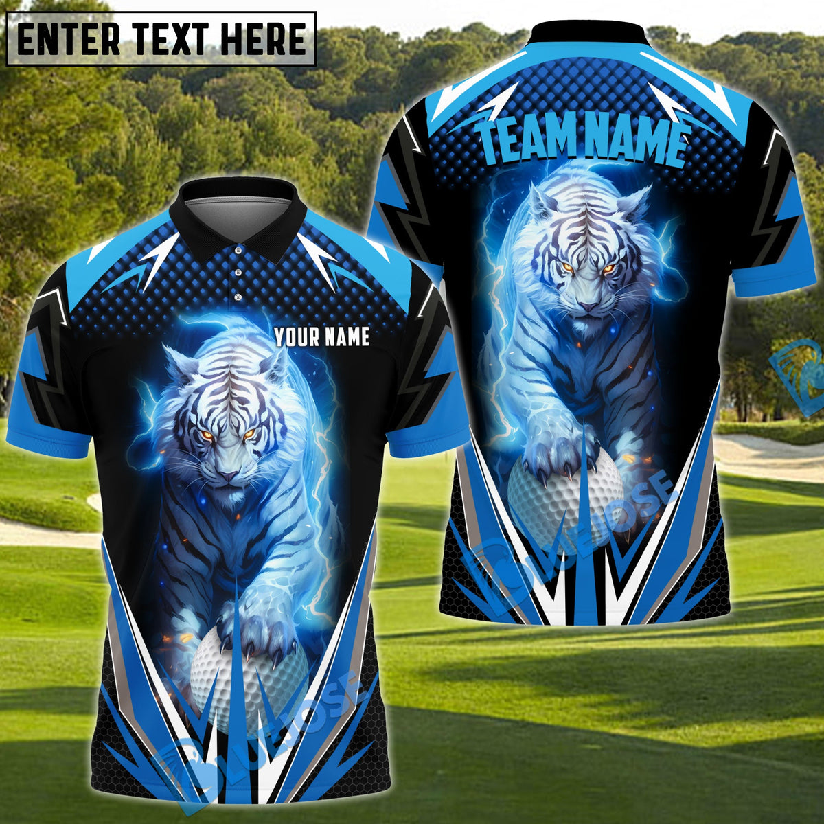 BlueJose Golf Thunder White Tiger Personalized Name, Team Name 3D Shirt (6 Colors)