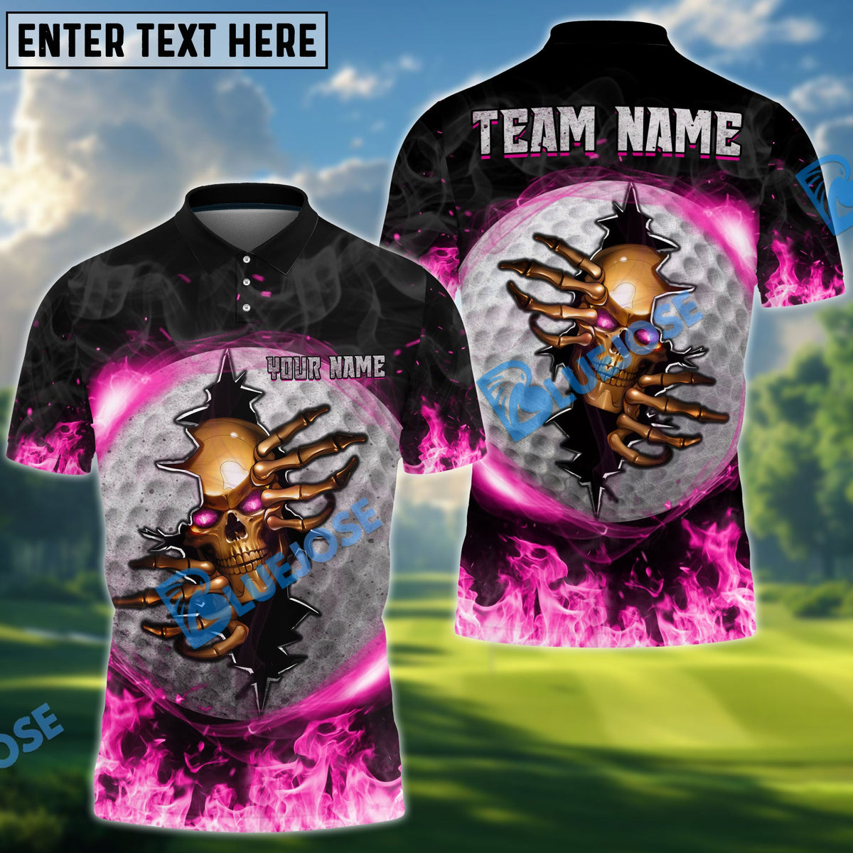 BlueJose Golf Fire Skull Crack Ball Personalized Name, Team Name 3D Shirt (6 Colors)