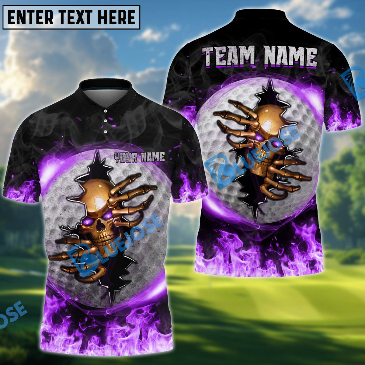 BlueJose Golf Fire Skull Crack Ball Personalized Name, Team Name 3D Shirt (6 Colors)