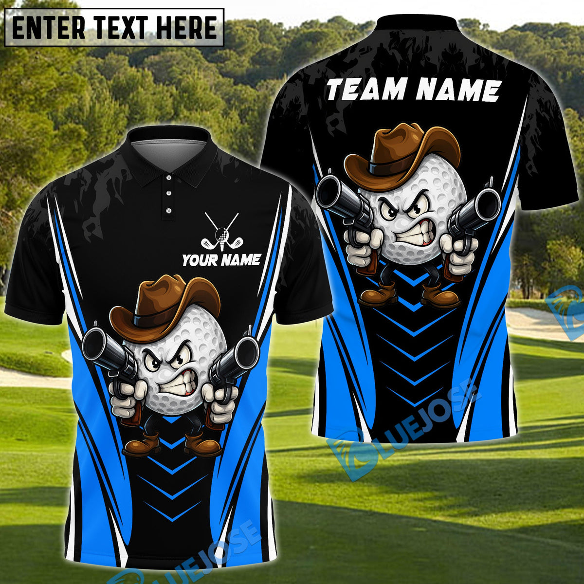 BlueJose Golf Cowboy Ball Cartoon Style Personalized Name, Team Name 3D Shirt (4 Colors)