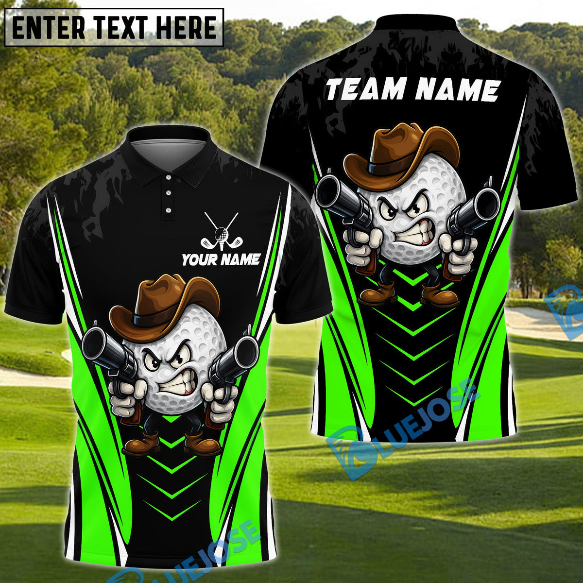 BlueJose Golf Cowboy Ball Cartoon Style Personalized Name, Team Name 3D Shirt (4 Colors)