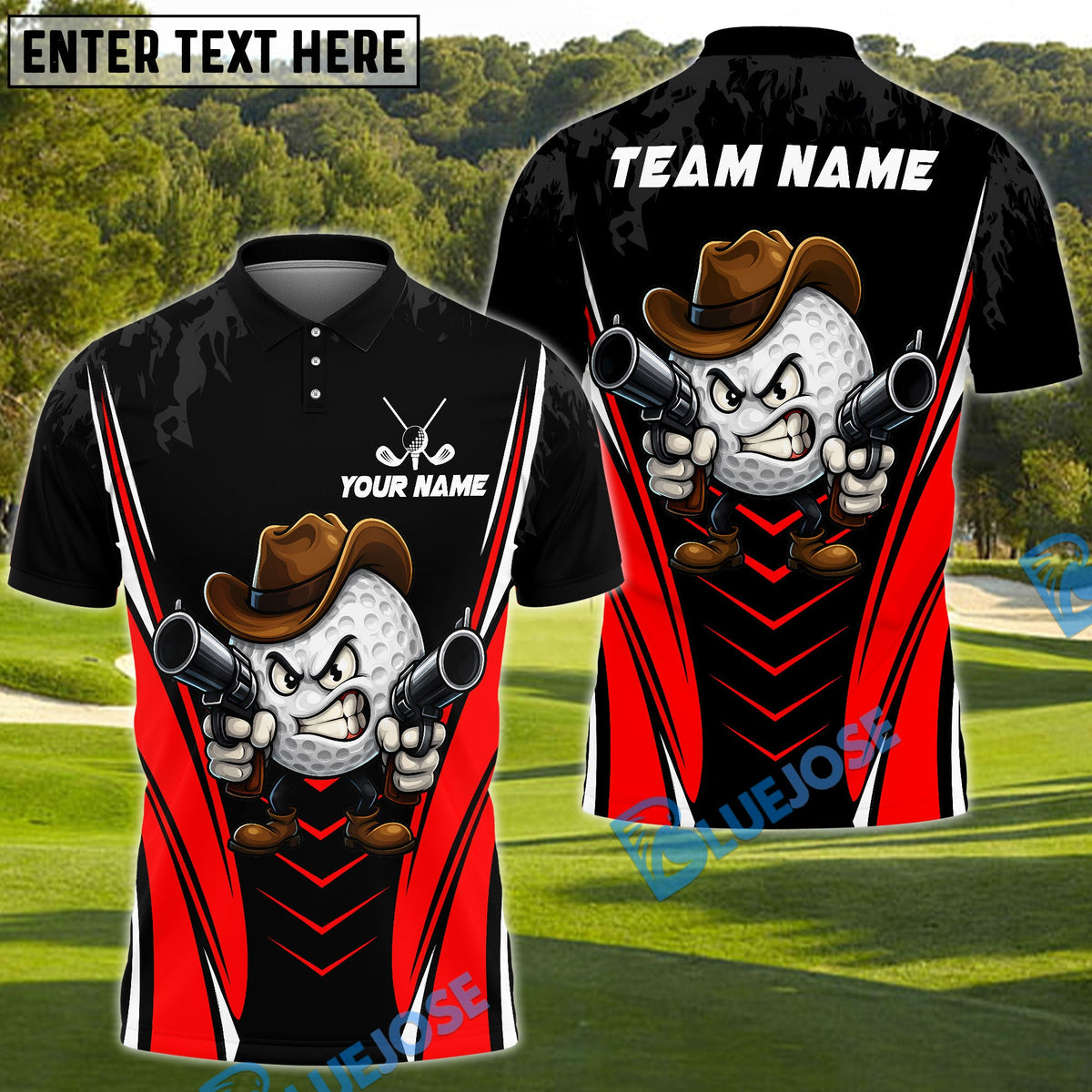 BlueJose Golf Cowboy Ball Cartoon Style Personalized Name, Team Name 3D Shirt (4 Colors)