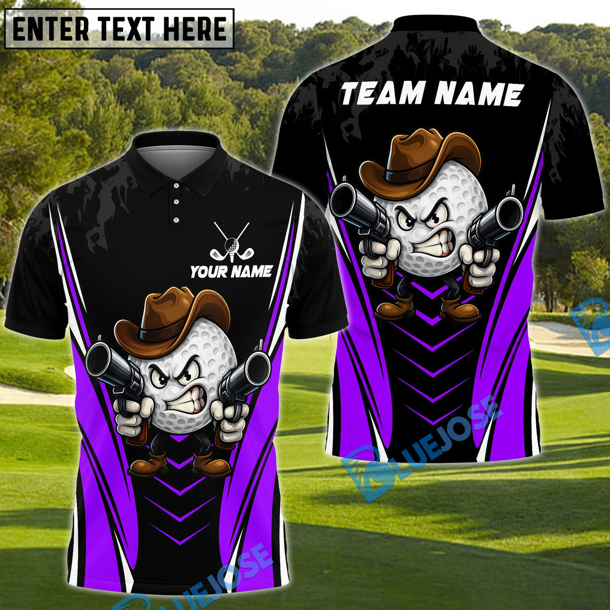 BlueJose Golf Cowboy Ball Cartoon Style Personalized Name, Team Name 3D Shirt (4 Colors)