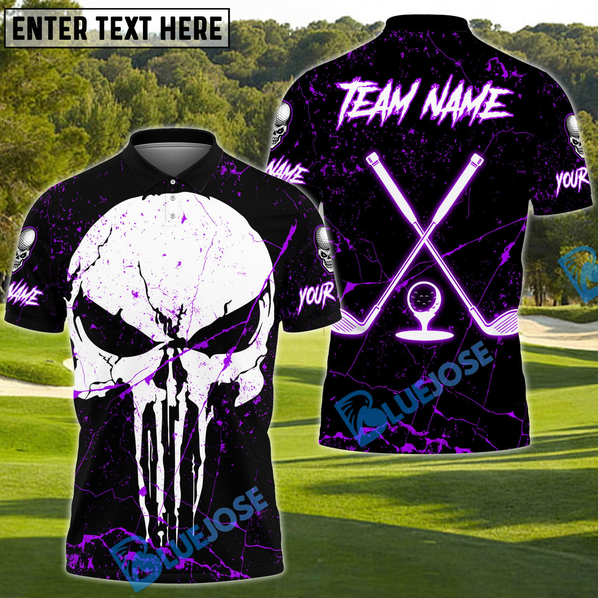 BlueJose Golf Punisher Skull Cross Club Personalized Name, Team Name 3D Shirt (4 Colors)
