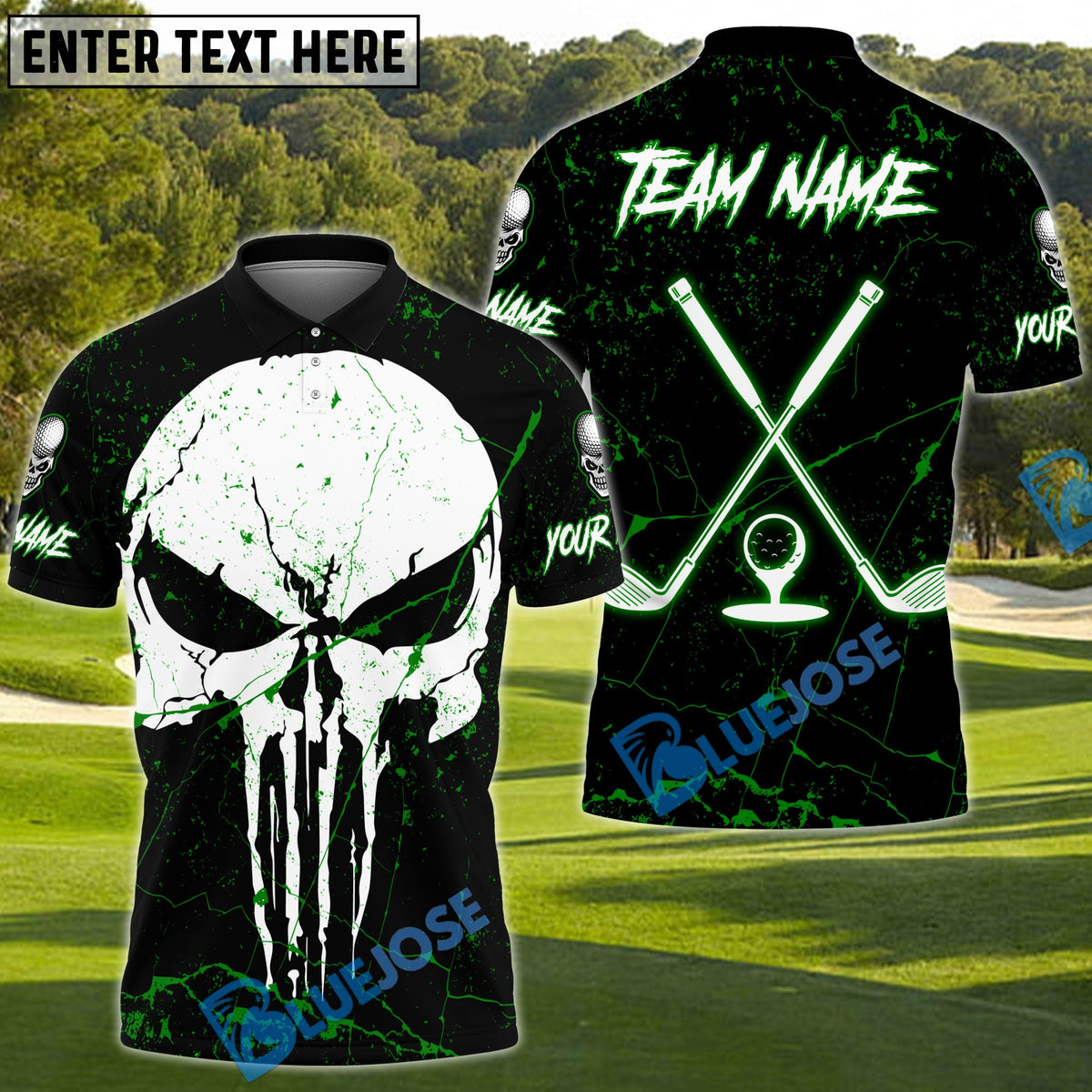 BlueJose Golf Punisher Skull Cross Club Personalized Name, Team Name 3D Shirt (4 Colors)