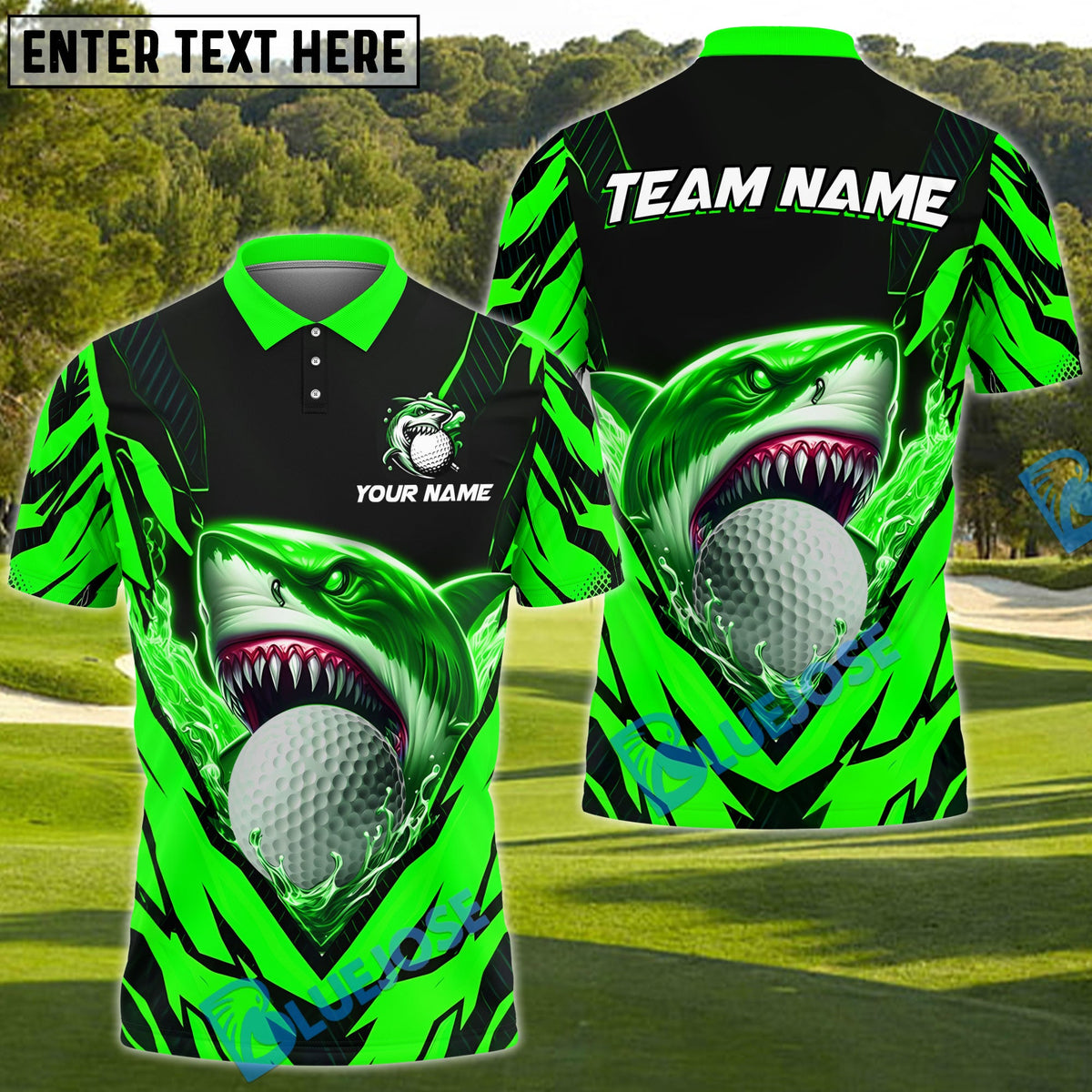 BlueJose Golf Angry Shark Personalized Name, Team Name 3D Shirt (4 Colors)