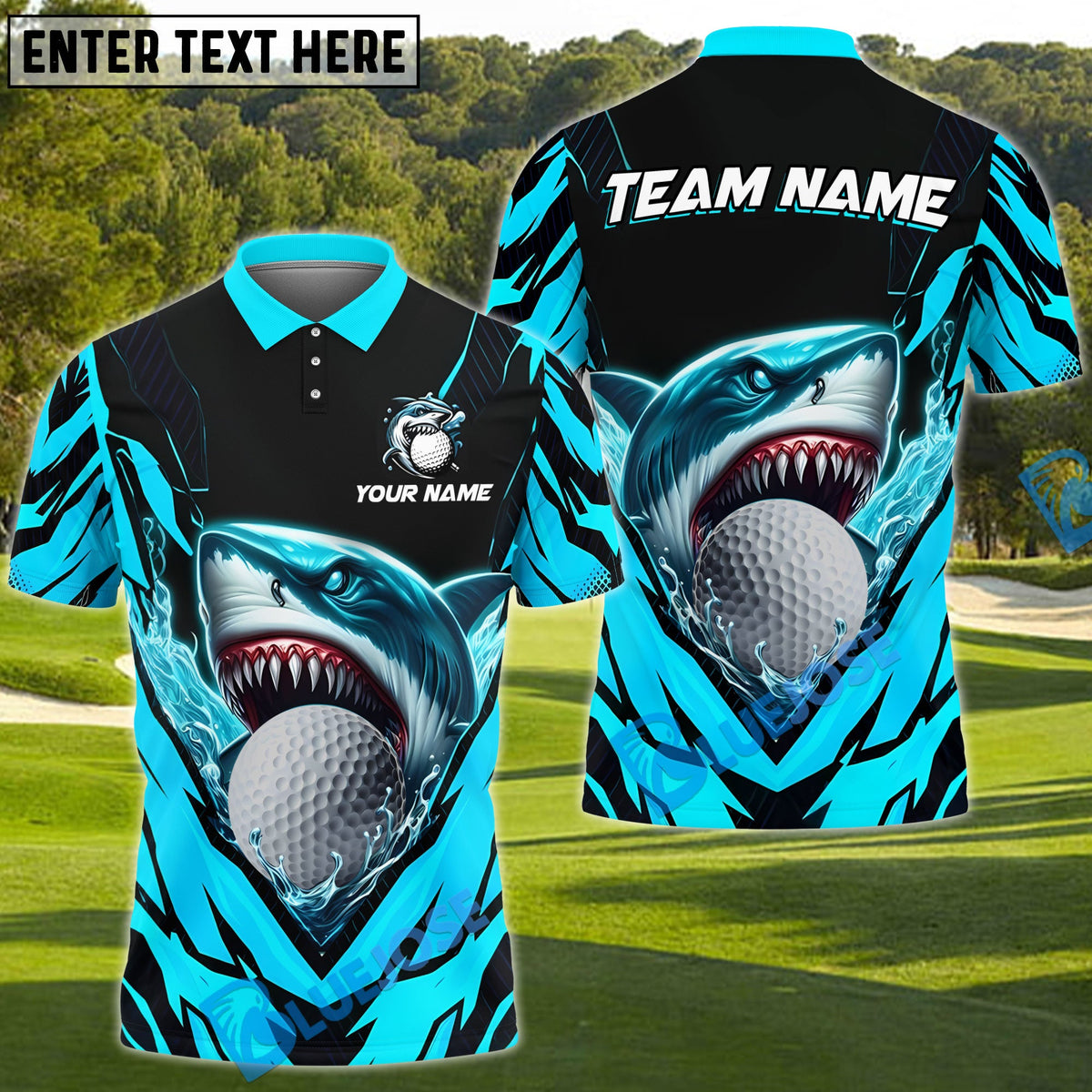 BlueJose Golf Angry Shark Personalized Name, Team Name 3D Shirt (4 Colors)