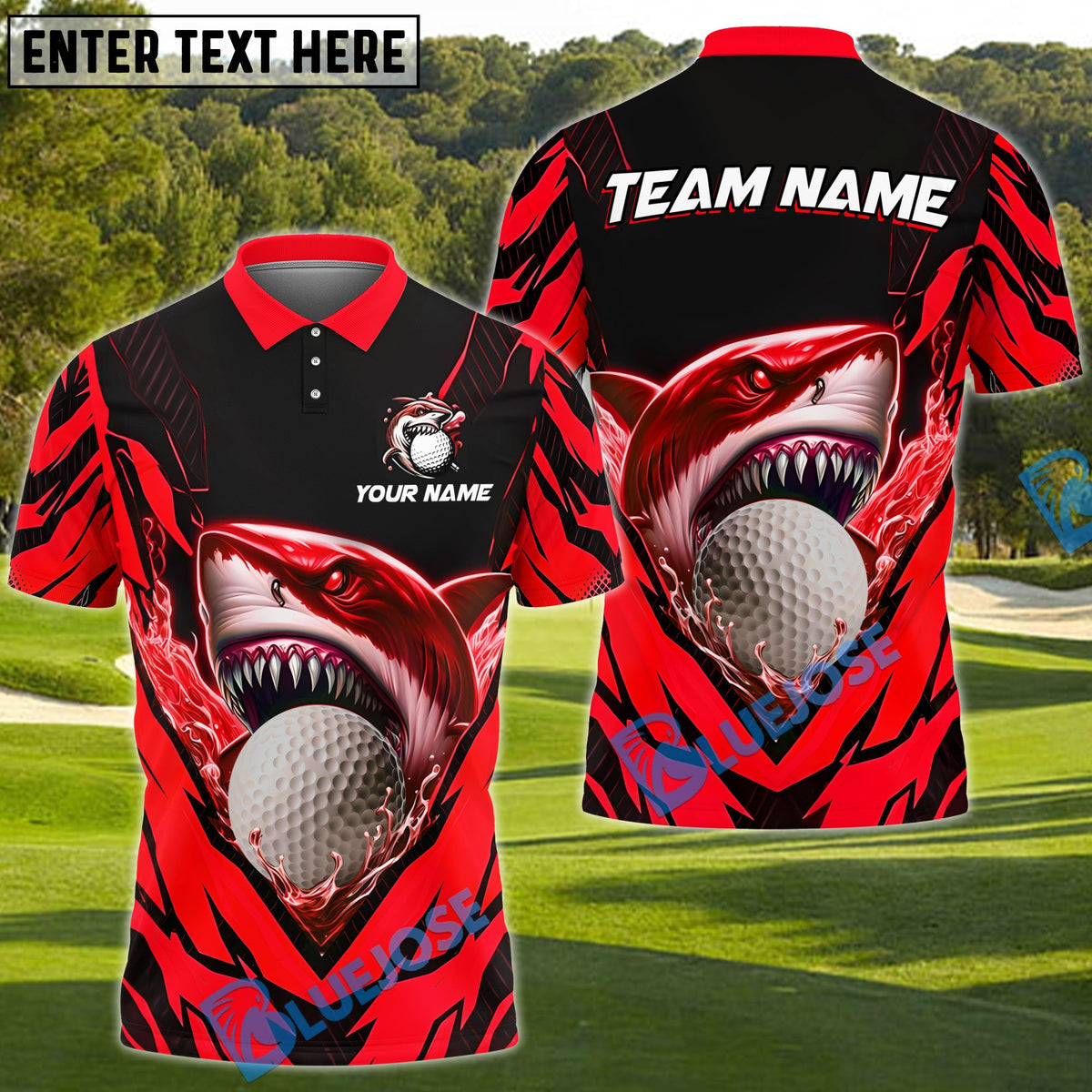 BlueJose Golf Angry Shark Personalized Name, Team Name 3D Shirt (4 Colors)
