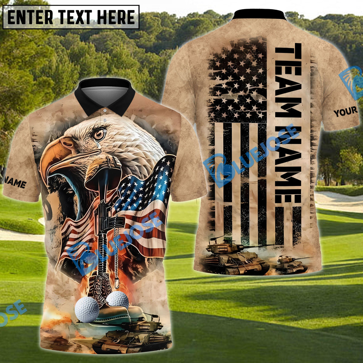 BlueJose Golf Flag Veteran Customized Name, Team Name 3D Shirt