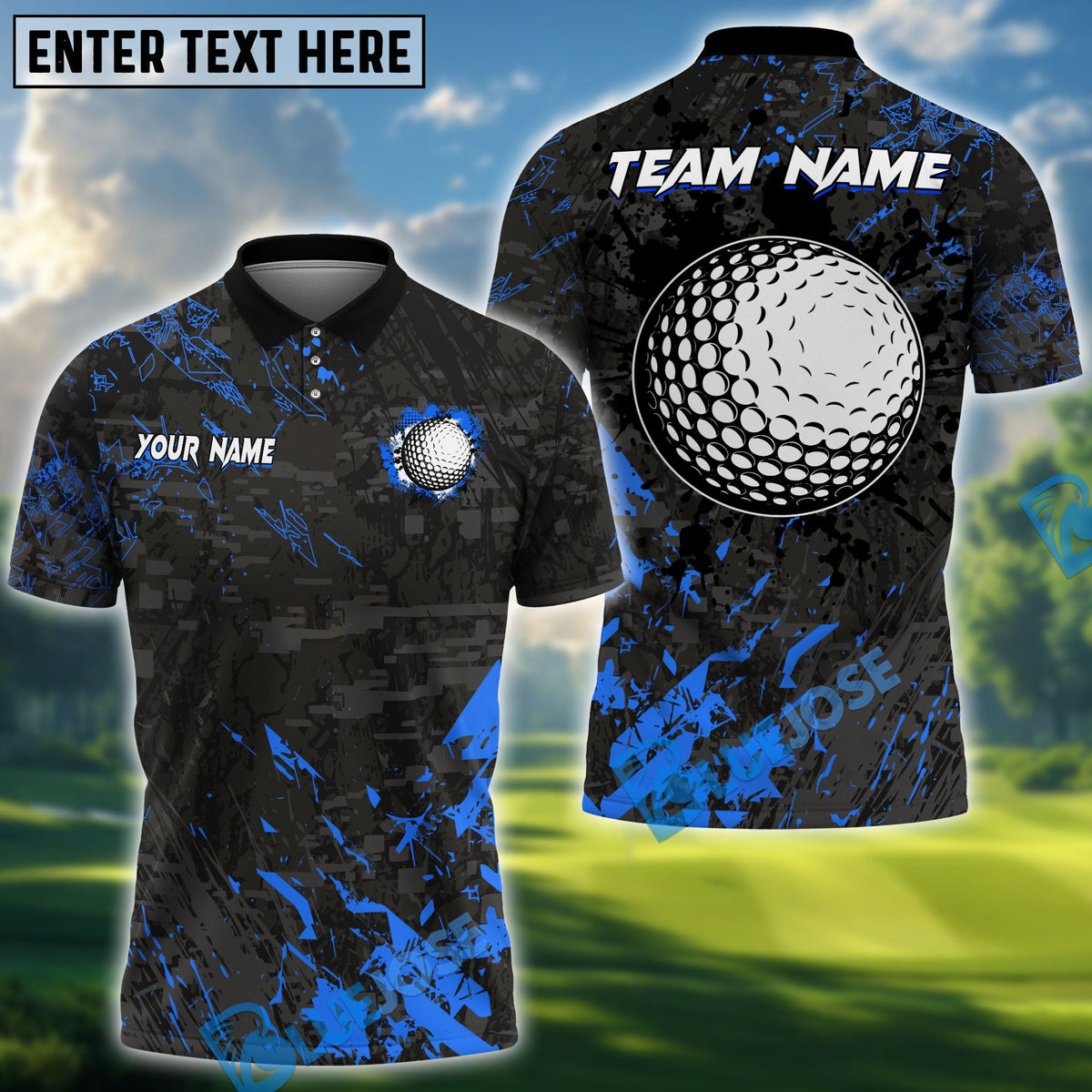 BlueJose Billiards Golf Black Stains Grunge Personalized Name Shirt (6 Colors)
