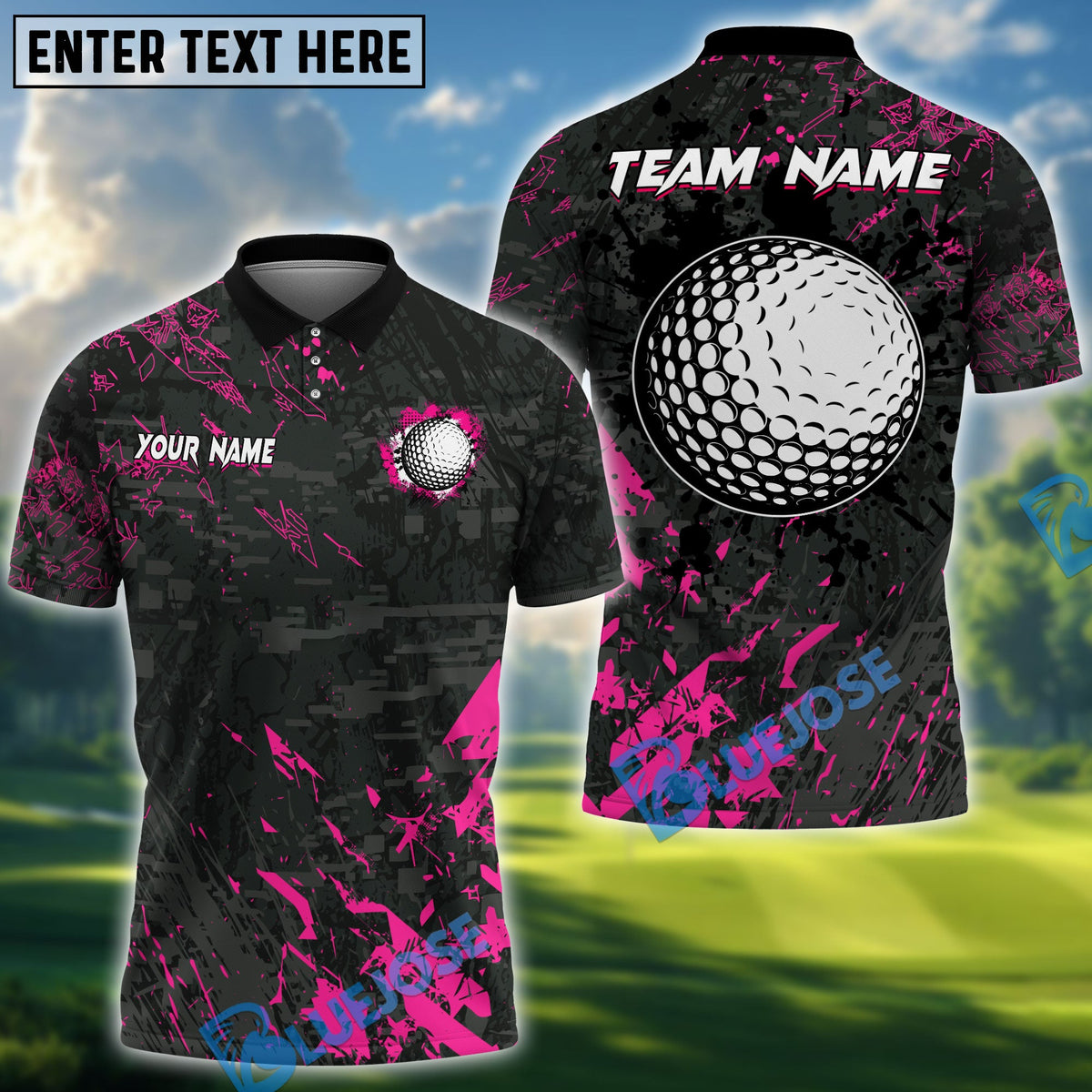 BlueJose Billiards Golf Black Stains Grunge Personalized Name Shirt (6 Colors)