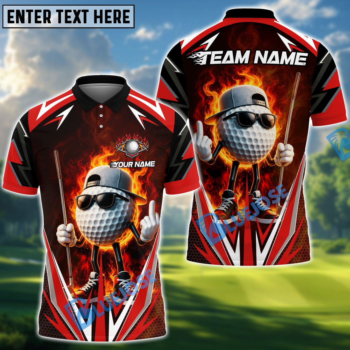 BlueJose Golf Flaming Ball Cool Style Personalized Name, Team Name 3D Shirt (4 Colors)
