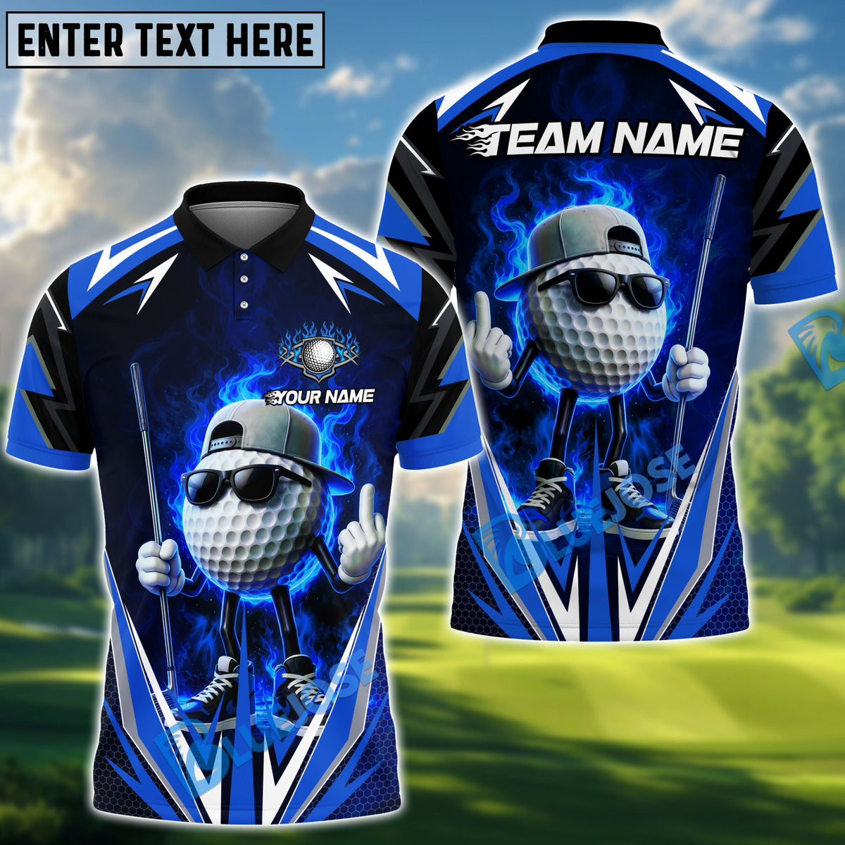 BlueJose Golf Flaming Ball Cool Style Personalized Name, Team Name 3D Shirt (4 Colors)
