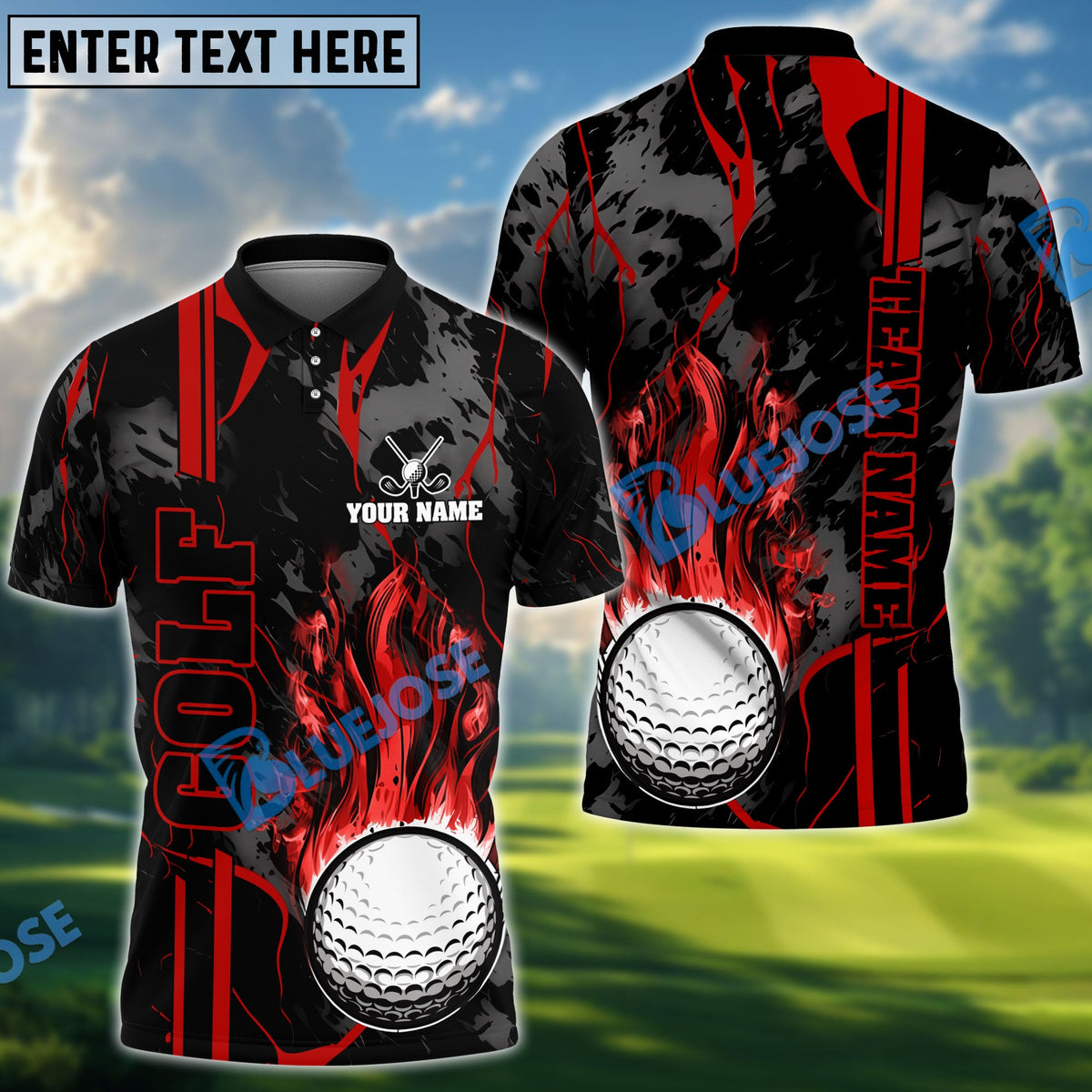 BlueJose Golf Strike The Blood Personalized Name, Team Name 3D Shirt (4 Colors)
