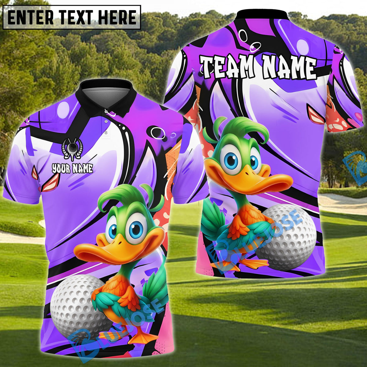 BlueJose Golf Cartoon Duck Graffiti Personalized Name, Team Name 3D Shirt (4 Colors)