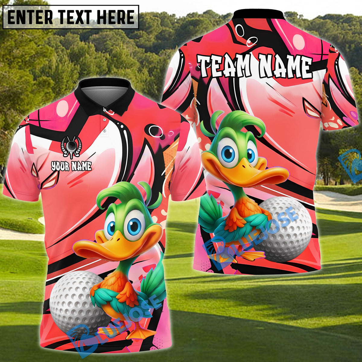 BlueJose Golf Cartoon Duck Graffiti Personalized Name, Team Name 3D Shirt (4 Colors)