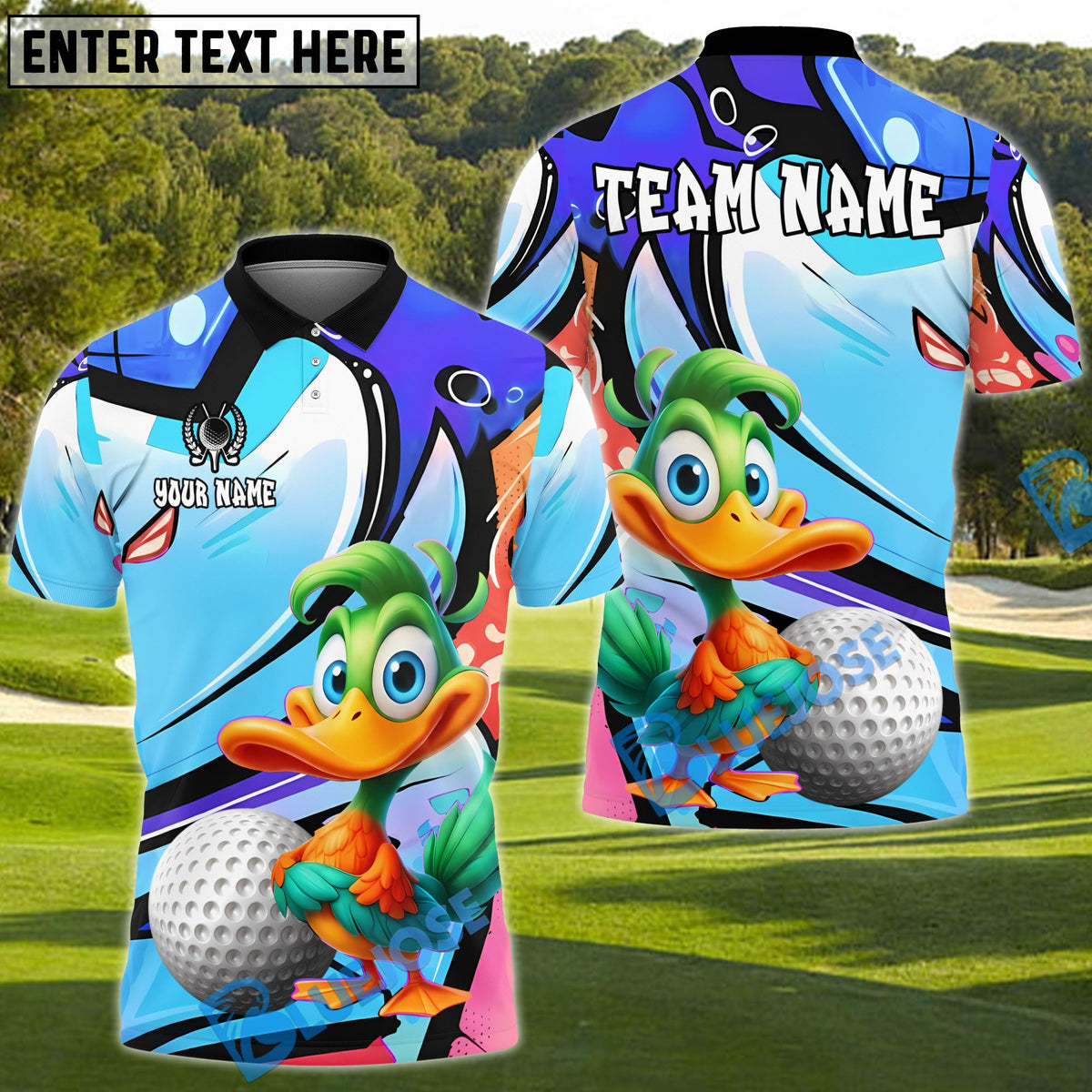BlueJose Golf Cartoon Duck Graffiti Personalized Name, Team Name 3D Shirt (4 Colors)