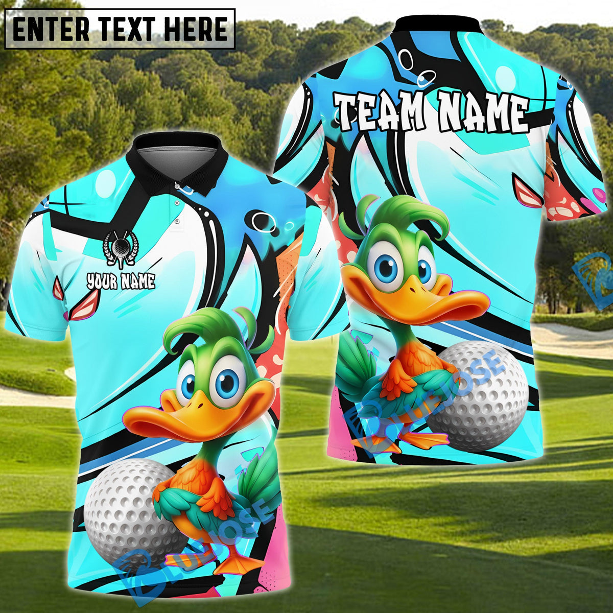 BlueJose Golf Cartoon Duck Graffiti Personalized Name, Team Name 3D Shirt (4 Colors)