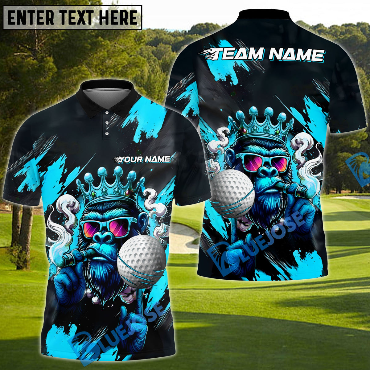 BlueJose Golf King Ape Personalized Name, Team Name 3D Shirt (4 Colors)