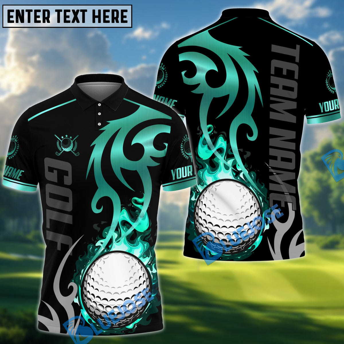 BlueJose Golf Flame Premium Pattern Personalized Name, Team Name 3D Shirt (6 Colors)