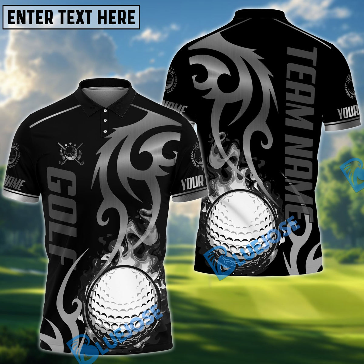 BlueJose Golf Flame Premium Pattern Personalized Name, Team Name 3D Shirt (6 Colors)