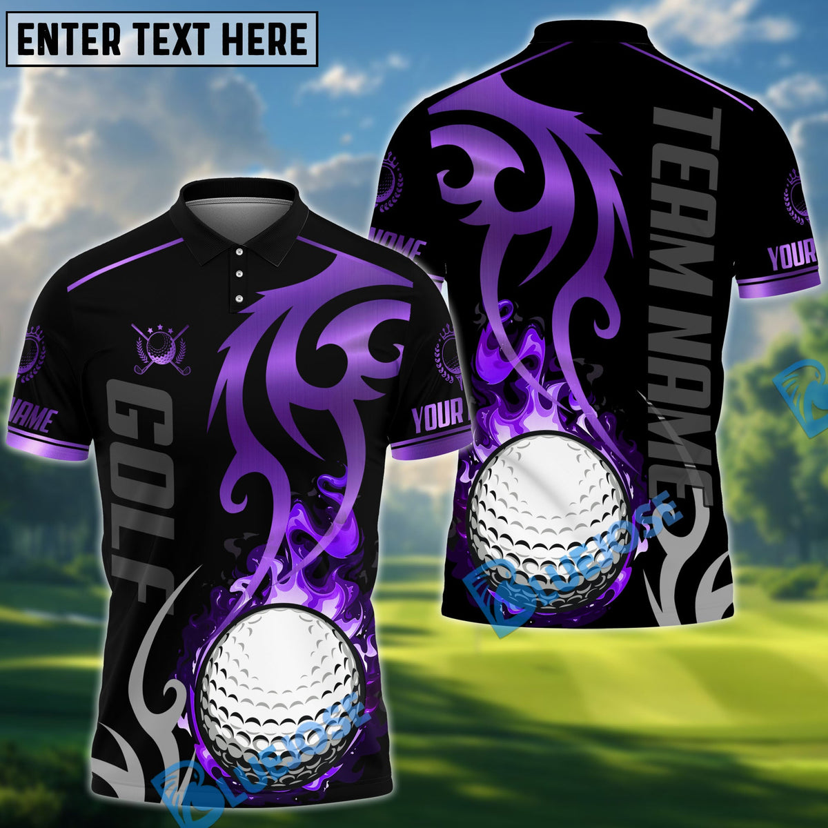 BlueJose Golf Flame Premium Pattern Personalized Name, Team Name 3D Shirt (6 Colors)