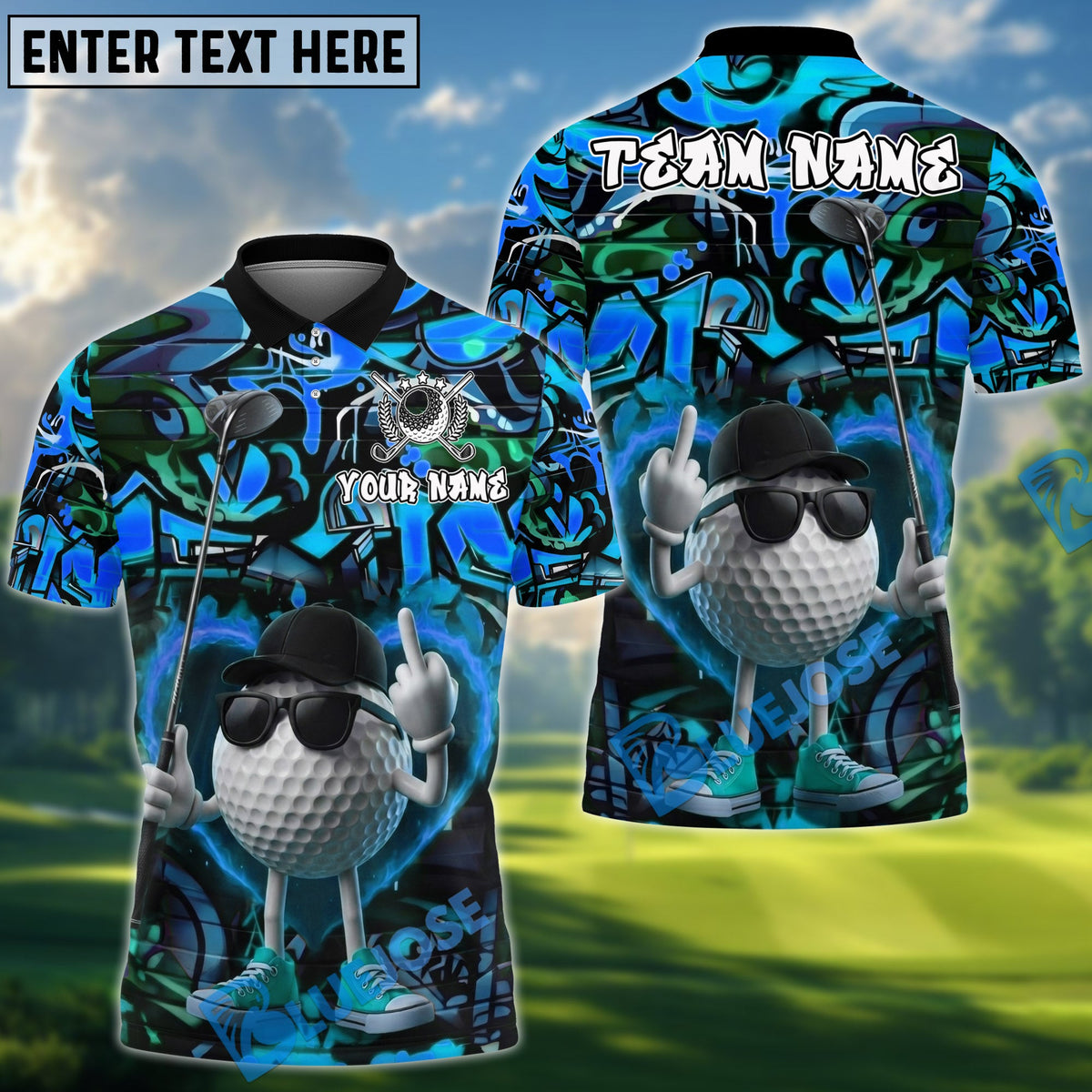BlueJose Golf Street Attitude Graffiti Pattern Personalized Name, Team Name 3D Shirt (4 Colors)