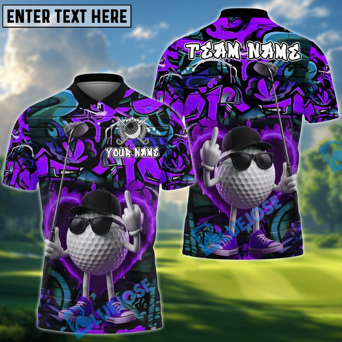 BlueJose Golf Street Attitude Graffiti Pattern Personalized Name, Team Name 3D Shirt (4 Colors)