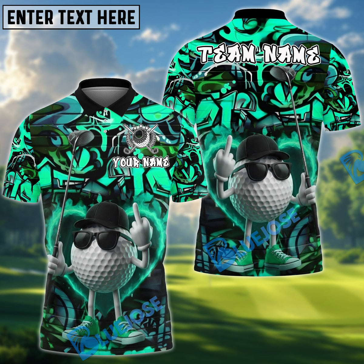 BlueJose Golf Street Attitude Graffiti Pattern Personalized Name, Team Name 3D Shirt (4 Colors)
