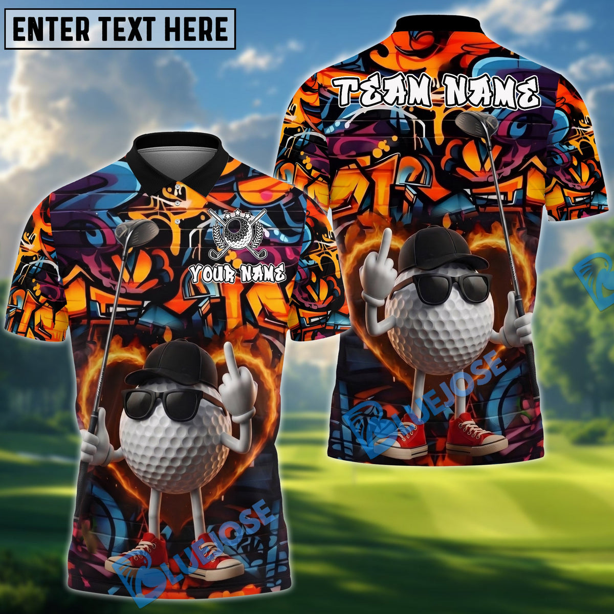 BlueJose Golf Street Attitude Graffiti Pattern Personalized Name, Team Name 3D Shirt (4 Colors)