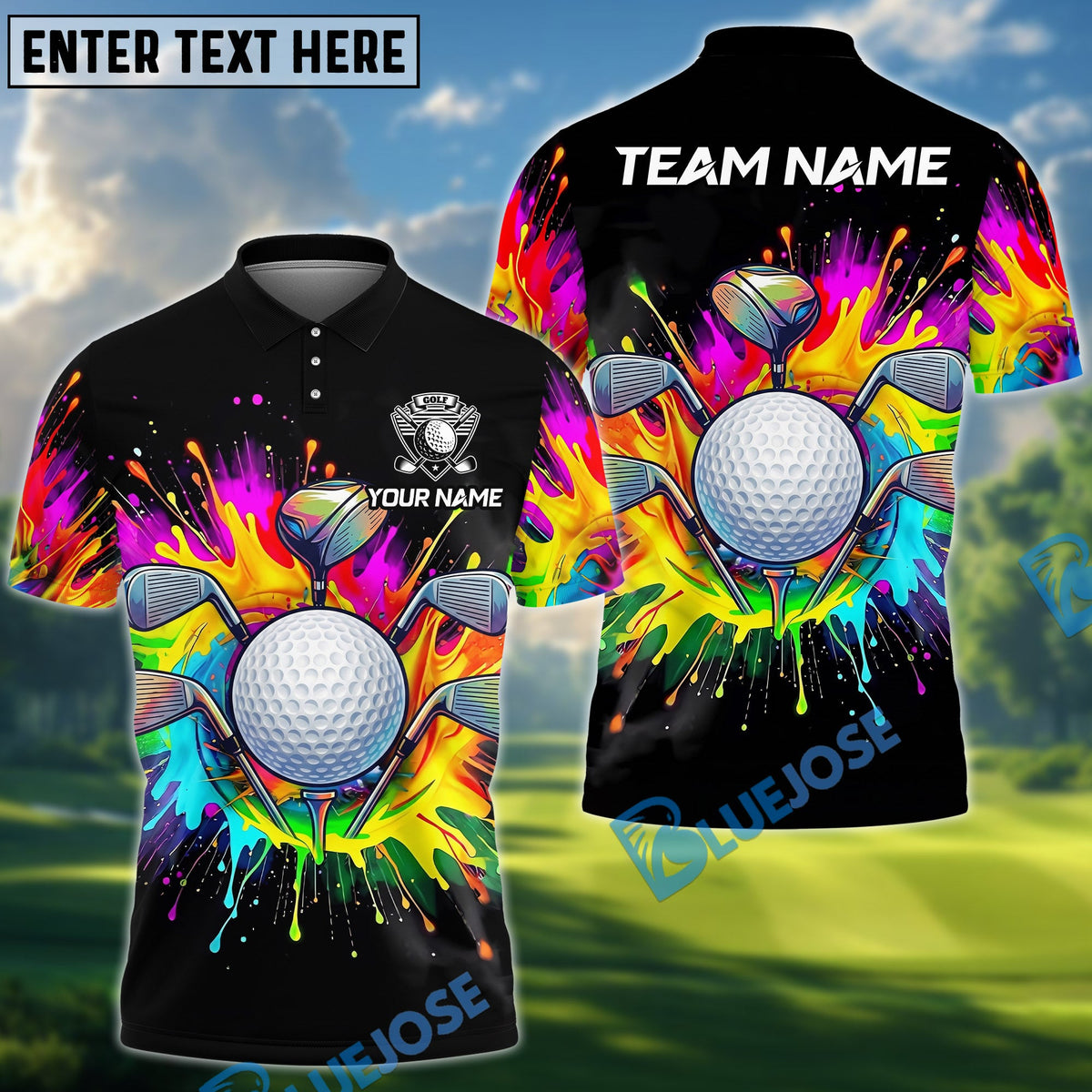 BlueJose Golf Rainbow Blast Customized Name, Team Name 3D Shirt