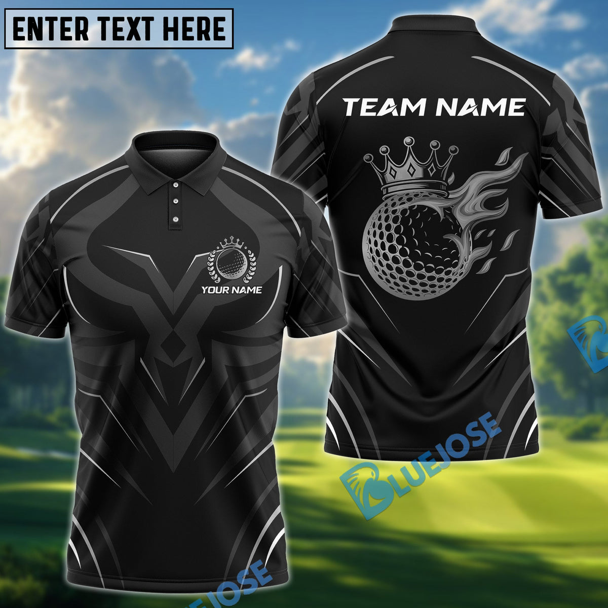 BlueJose Golf Golden Royal Flame Personalized Name, Team Name 3D Shirt (6 Colors)