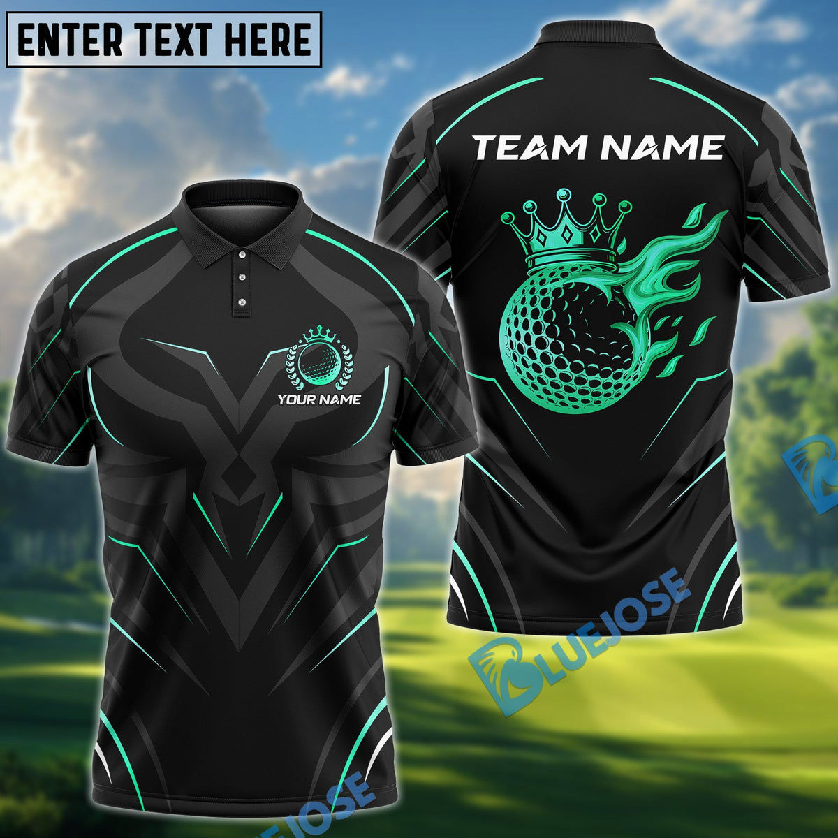 BlueJose Golf Golden Royal Flame Personalized Name, Team Name 3D Shirt (6 Colors)