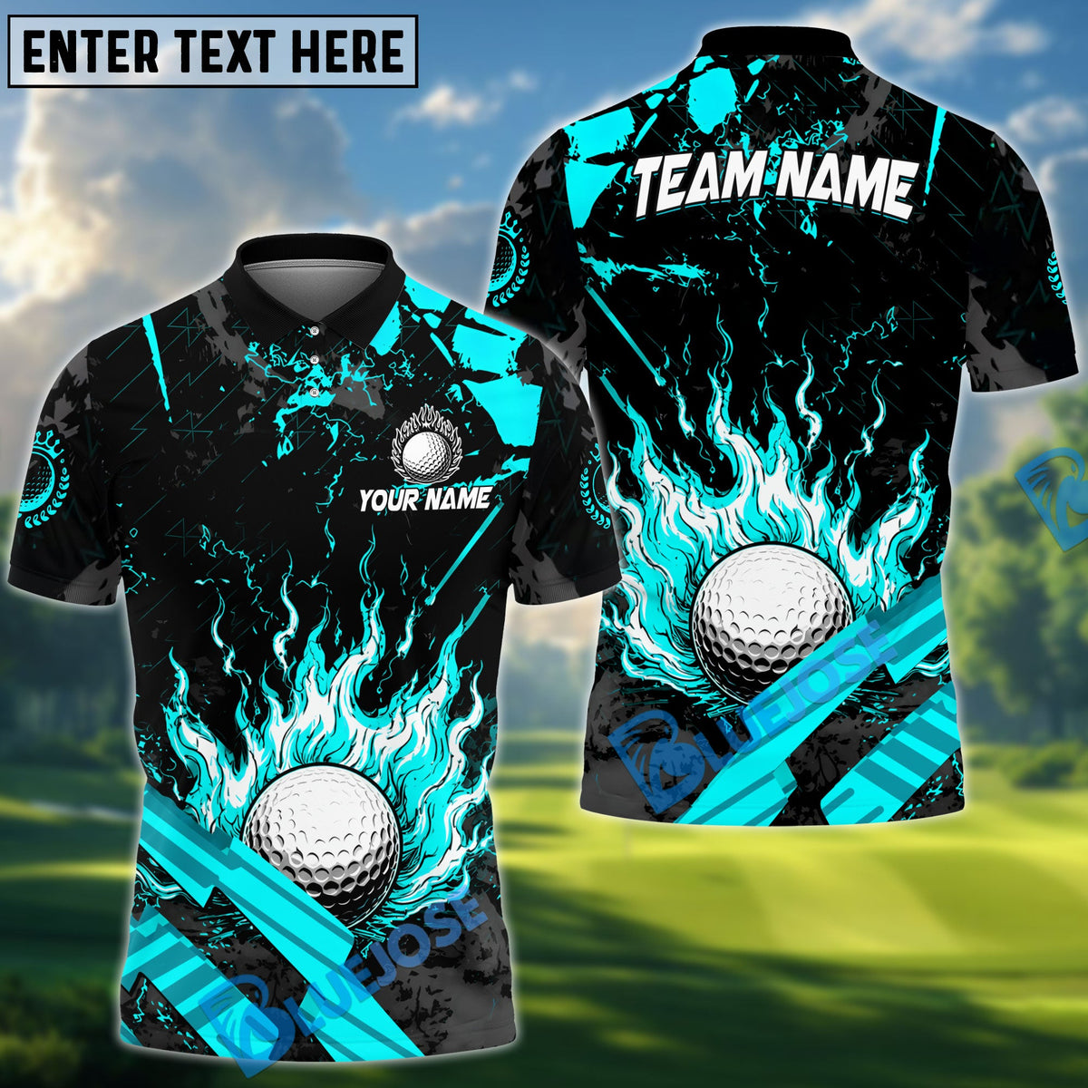 BlueJose Golf Grunge Flame Personalized Name, Team Name 3D Shirt (6 Colors)