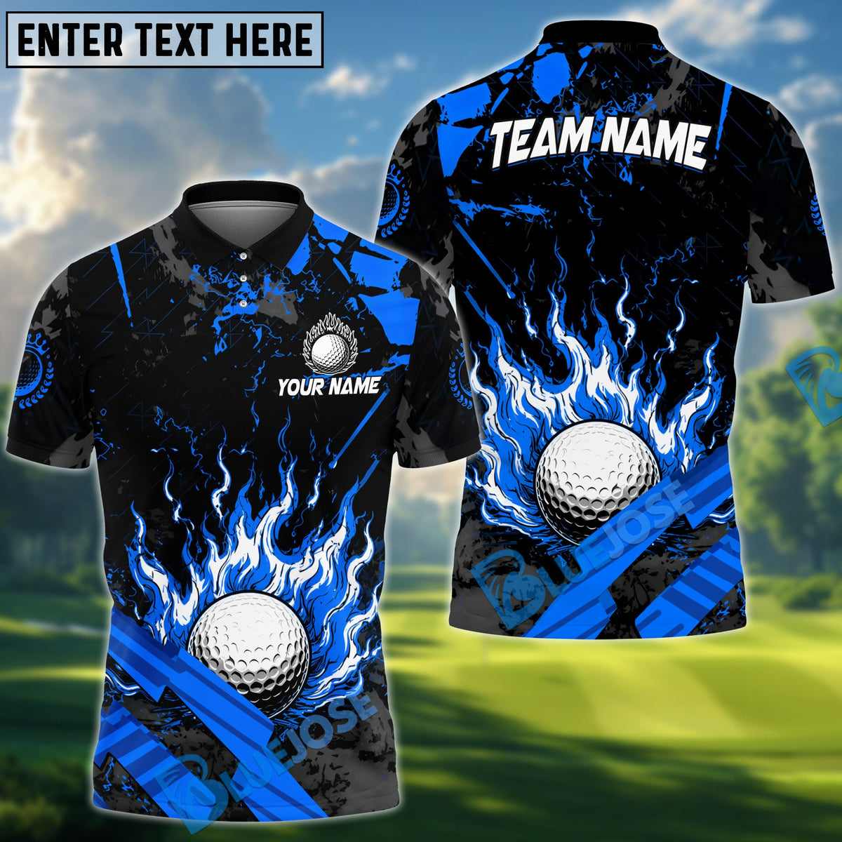 BlueJose Golf Grunge Flame Personalized Name, Team Name 3D Shirt (6 Colors)