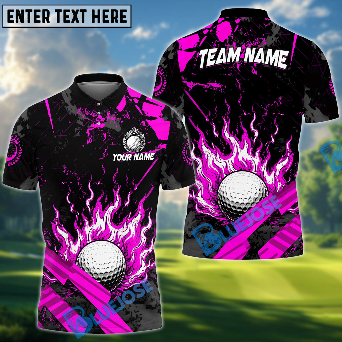 BlueJose Golf Grunge Flame Personalized Name, Team Name 3D Shirt (6 Colors)