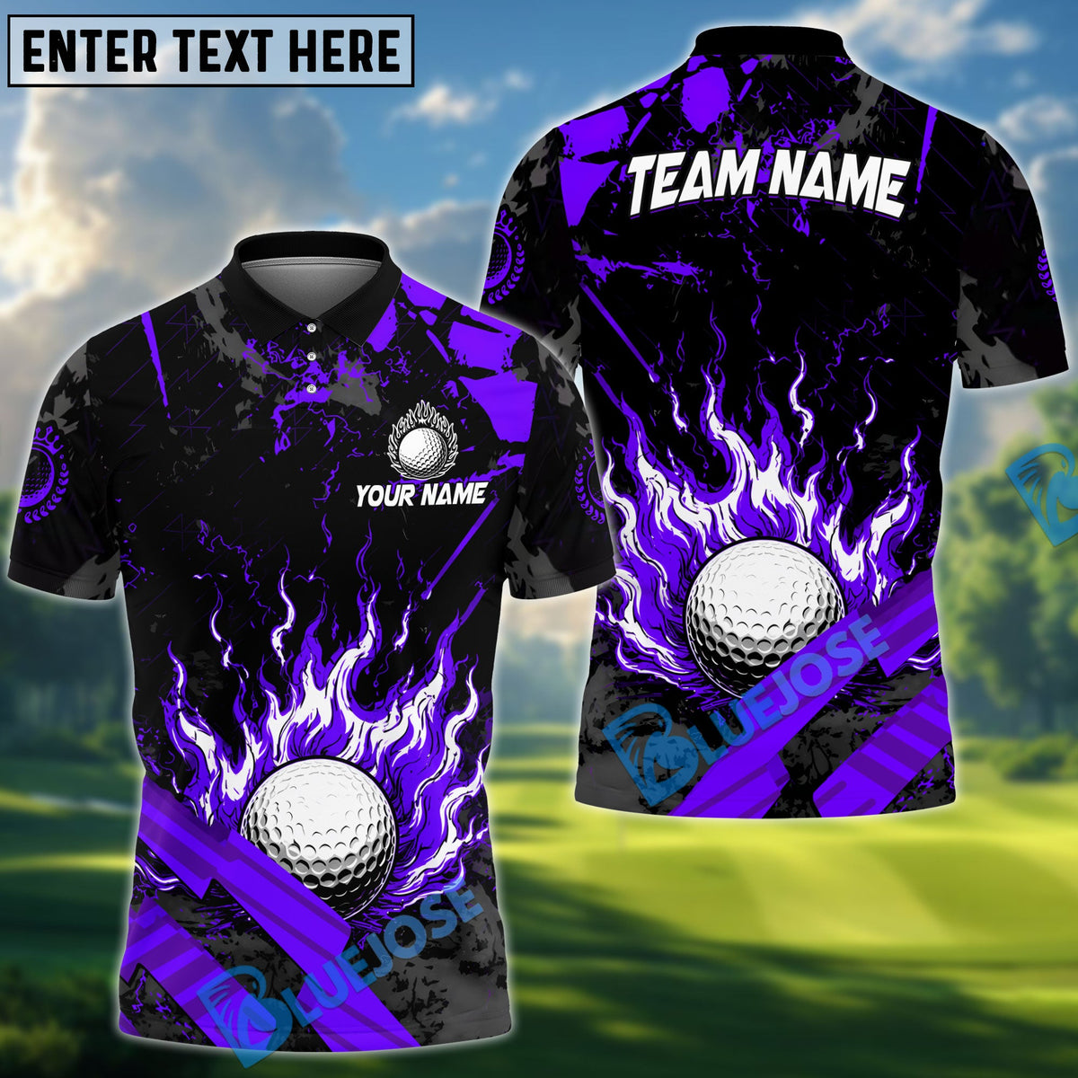 BlueJose Golf Grunge Flame Personalized Name, Team Name 3D Shirt (6 Colors)