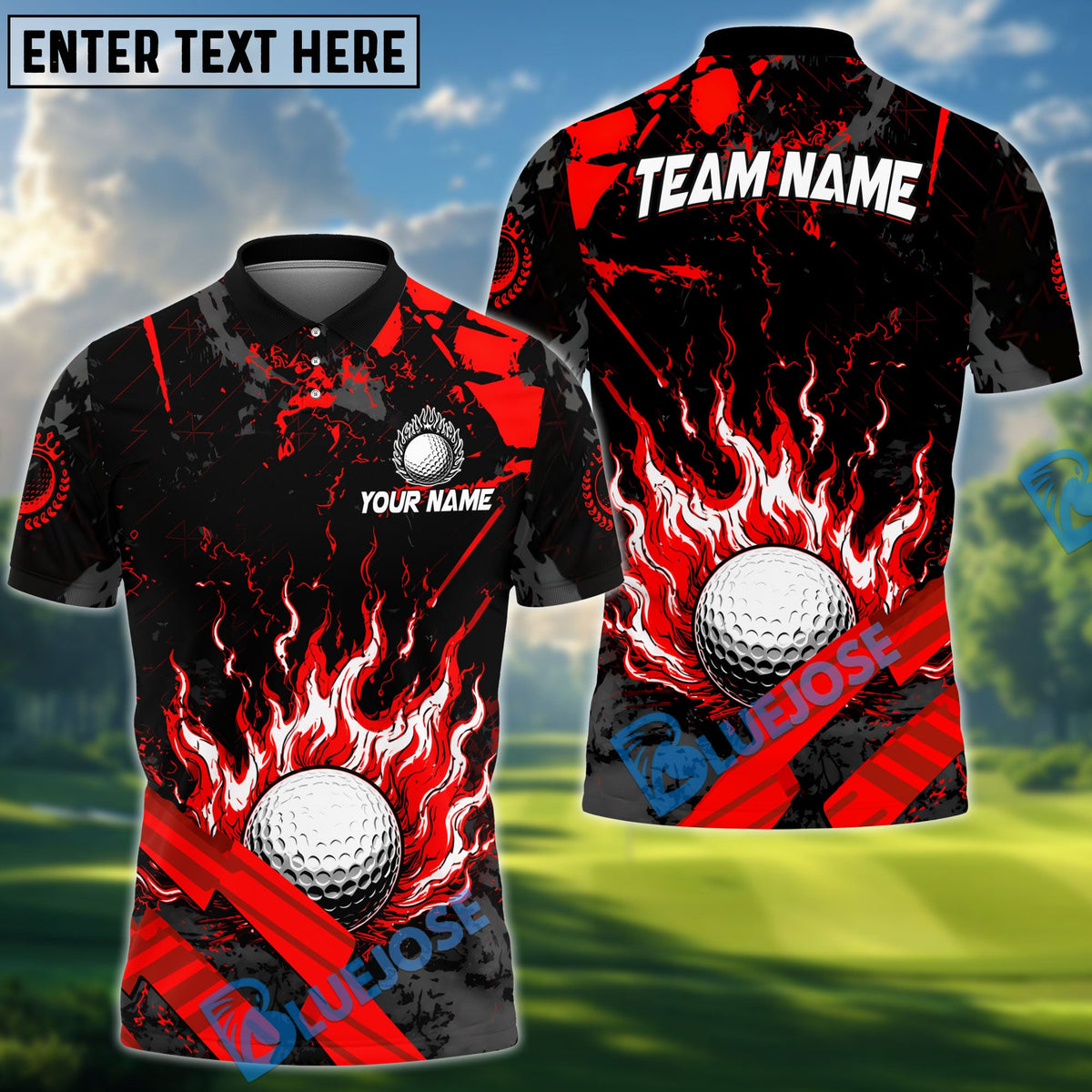 BlueJose Golf Grunge Flame Personalized Name, Team Name 3D Shirt (6 Colors)