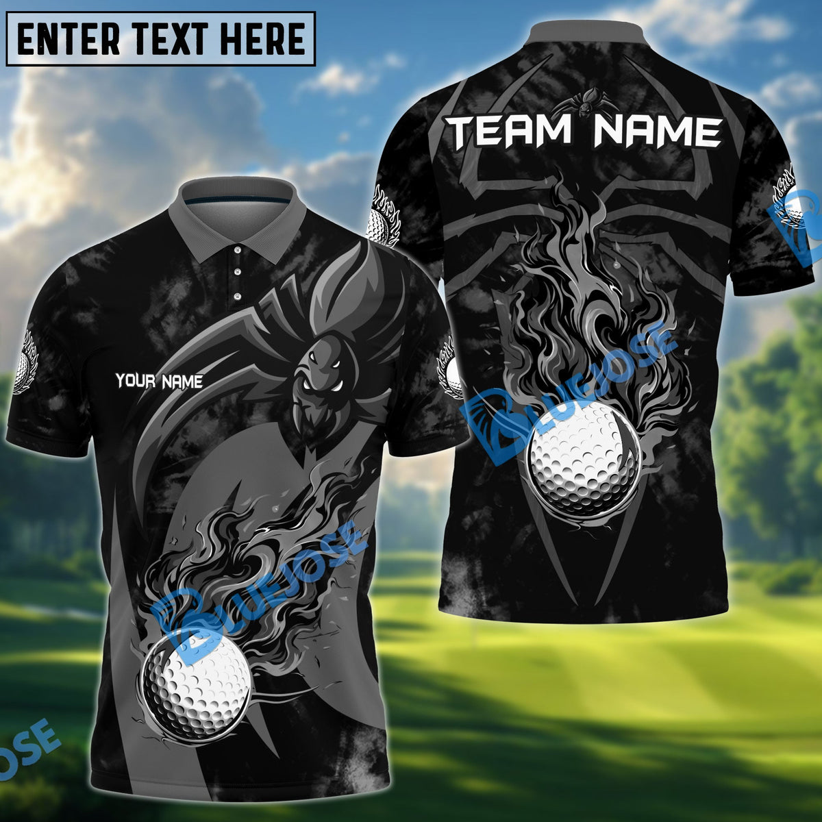 BlueJose Golf Spider Flame Personalized Name, Team Name 3D Shirt (6 Colors)