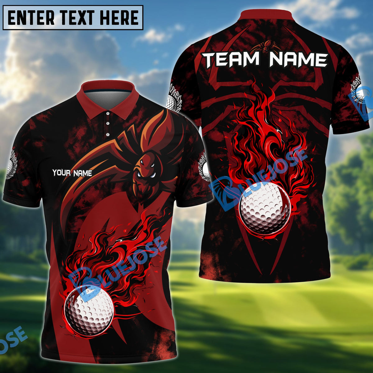 BlueJose Golf Spider Flame Personalized Name, Team Name 3D Shirt (6 Colors)