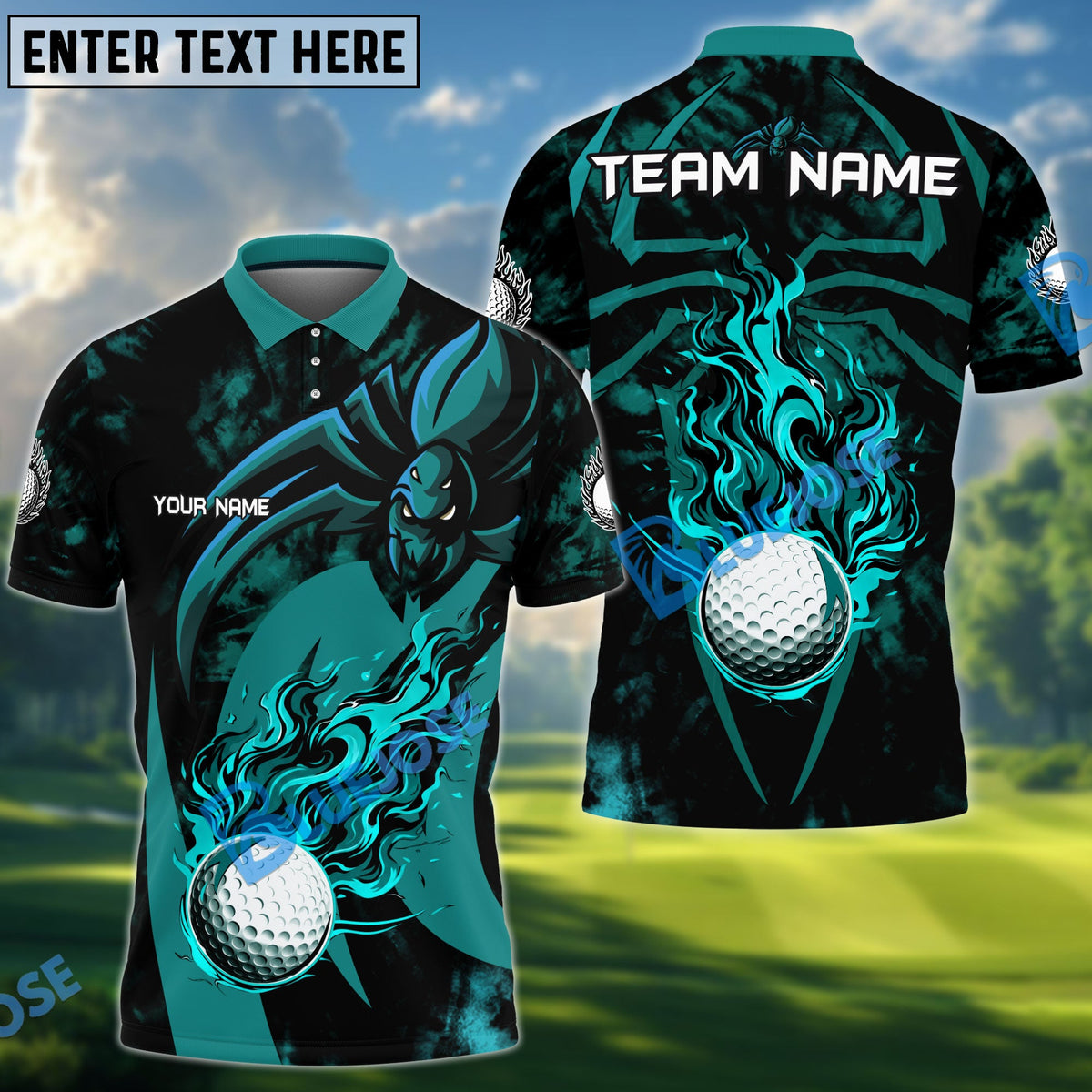 BlueJose Golf Spider Flame Personalized Name, Team Name 3D Shirt (6 Colors)