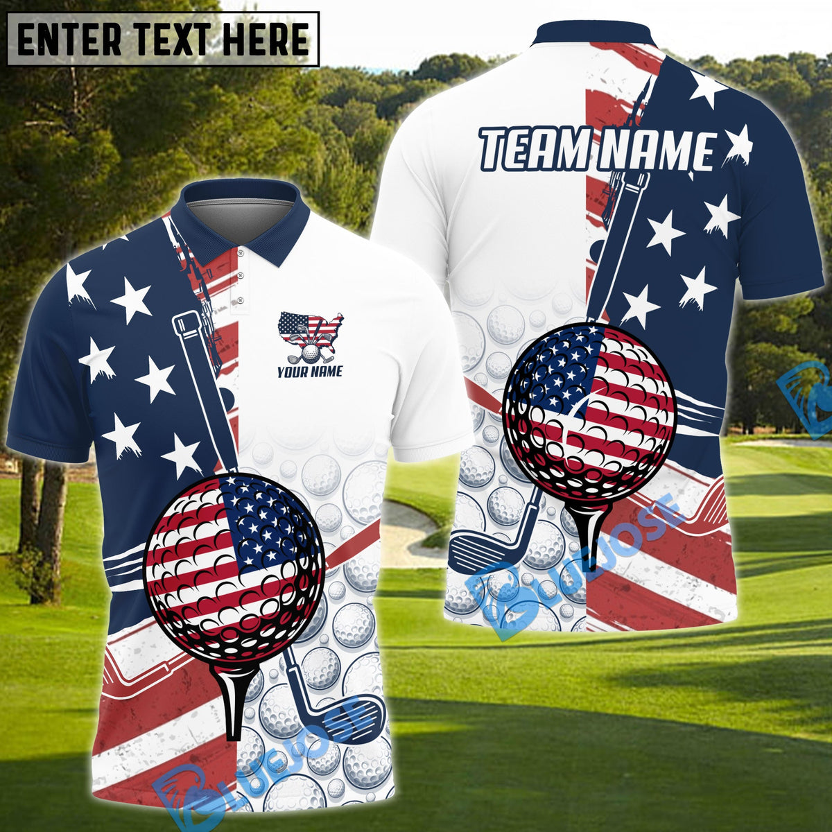BlueJose Golf Liberty Roll US Flag Customized Name, Team Name 3D Shirt
