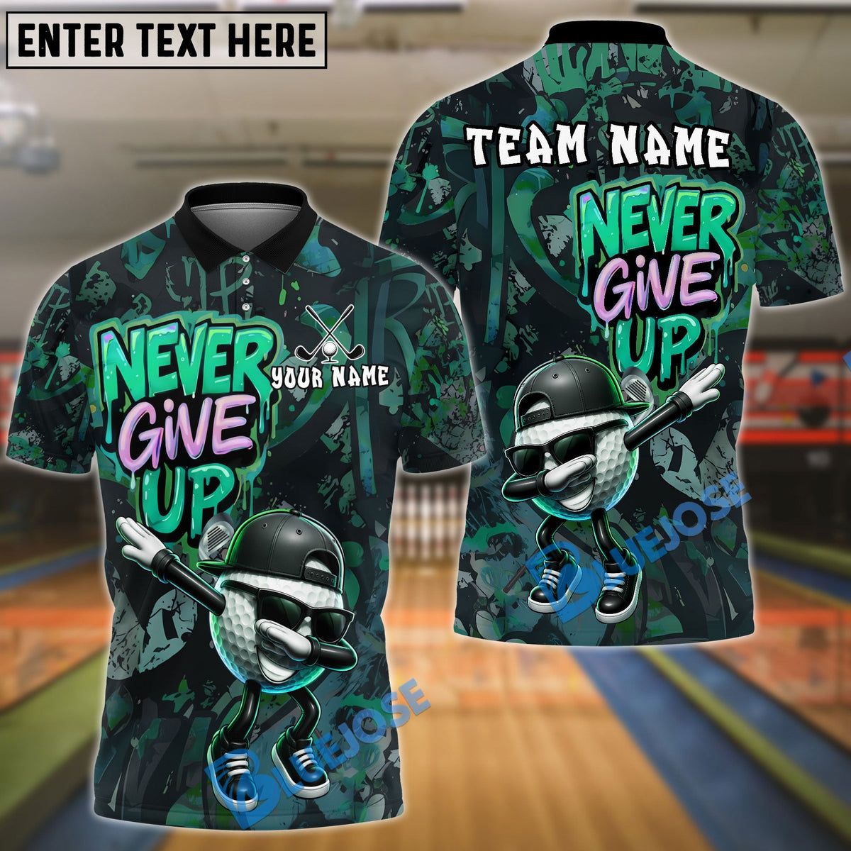 BlueJose Golf Graffiti Never Give Up Dab Personalized Name, Team Name 3D Shirt (4 Colors)