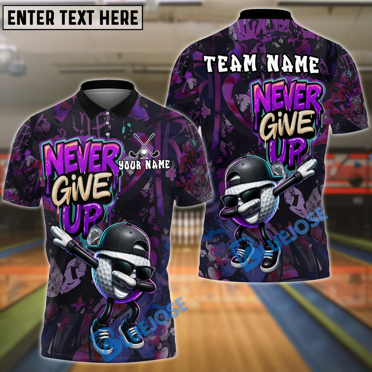 BlueJose Golf Graffiti Never Give Up Dab Personalized Name, Team Name 3D Shirt (4 Colors)